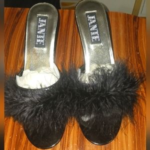 Blk 3" Heels with Marabou Banding size 11